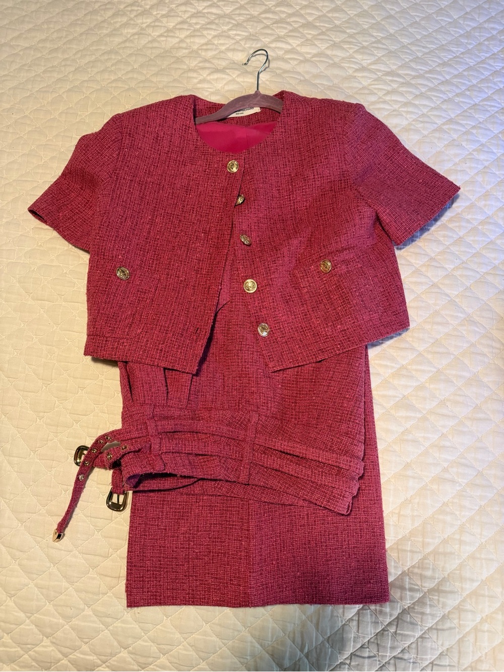 Amanda Uprichard Pink Tweed Skirt Suit Set